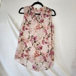 No Boundaries Floral V-Neck Blouse - Pink and White